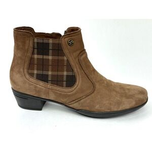 Hartjes XS Boots Womens UK 6.5 US 9 Brown & Plaid Nubuck Casual Zip Ankle Bootie